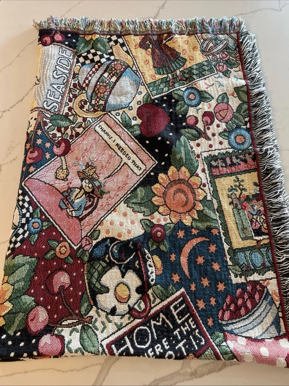 Multicolor Tapestry Throw Blanket with Fringe